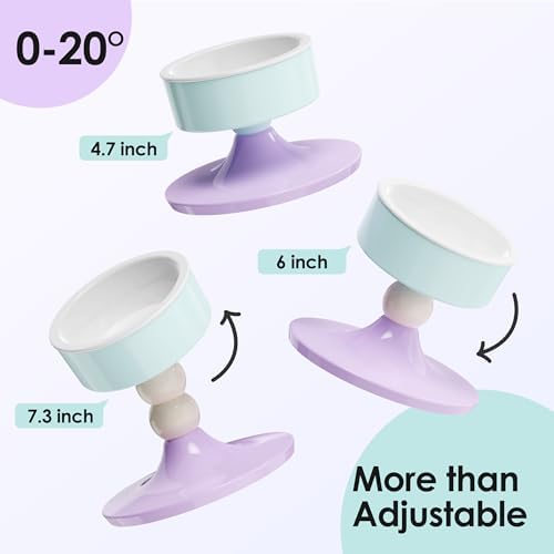 Ceramic Elevated Raised Cat Bowls,3 Heights Adjustable Raised Dog Bowl Stand for Indoor Cats and Small Dogs,15° Tilted Cat Food Feeding Dishes，Adjusts to 4.69", 5.98", 7.28" (Pink & White) - Image 4