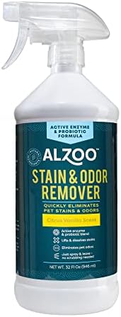 ALZOO Pet Stain & Odor Remover Spray for Dog & Cat Urine, Carpet, Furniture & Floors | Active Enzyme & Probiotic Formula | Citrus Vanilla Scent | Made in USA | 32 oz by ALZOO