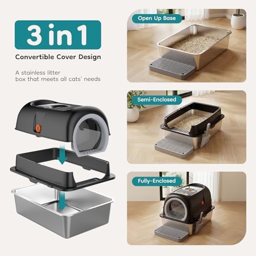 OLIXIS Stainless Steel Enclosed Litter Box with Lid, High Sided - Image 4