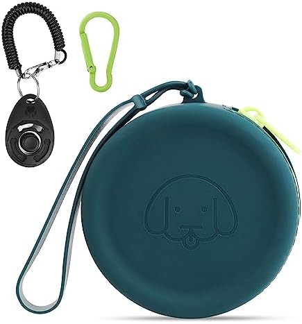 WALLFID Silicone Dog Treat Pouch Small Bag,with Pet Training Clicker,Walking Bag for Dog and Cat, Pocket Size, Easy to Clean, Odorless, Zipper Design,Moisture-Proof,Travel Walking Bag.(Dark Green) by WALLFID