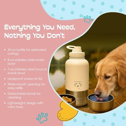 Love Wag & Play Dog Water Bottle with Food Bowls, Portable Stainless Steel Bottle for Dogs, Leakproof Travel Design with Detachable Bowls for Walks, Hikes and Outdoor Adventures (32 oz) - Image 4