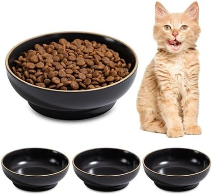 Ceramic Cat Bowl Dishes for Food and Water, Safe Food-Grade Porcelain 5.3 in 3 Pack Cat Dishes and Plates for Feeding Indoor Cats, Kittens and Small Dogs, Durable & Dishwasher Safe Pet Dish, Black by Unknown