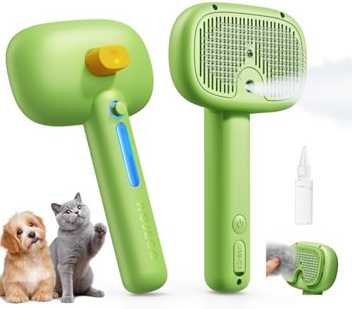 ROJECO 3-in-1 Pet Steam Brush,Spray Hair Removal Detangling Comb,Green by ROJECO