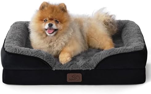 Bedsure Orthopedic Dog Beds for Small Dogs - Washable Small Dog Cat Bed Waterproof, Comfort Pet Couch Sofa with Washable Removable Cover, Pets Bed with Nonskid Bottom, Plush-Black, 24" by BEDSURE