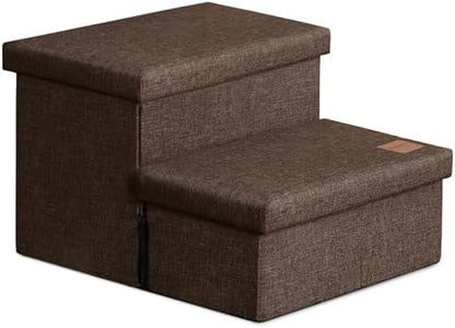 Love's cabin Dog Stairs for High Bed, Foldable Pet Stairs for Small Medium or Large Dogs Puppy with Storage for Bed or Couch, Cat Dog Steps Ramp with Zip up to 200 lbs, Coffee, 2 Steps by Lovescabin