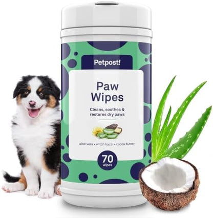Petpost Large Paw Wipes for Dogs | 70 Count Dog Paw Cleaner Wipes with Aloe Vera, Witch Hazel & Cocoa Butter | Gentle Pet Wipes for Paws | Ultra Soft Cotton Pads by Petpost