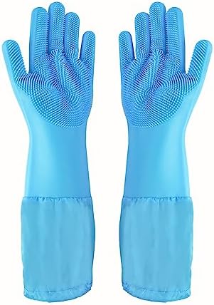 Pet Grooming Gloves Pet Hair Remover Cat, Dog Washing Gloves Silicone Heat Resistant Cleaning Gloves with High-Density Teeth Grooming Gloves for Dogs, Cats, Horses, Rabbits (1 Pair - Blue) by 1TO3GO