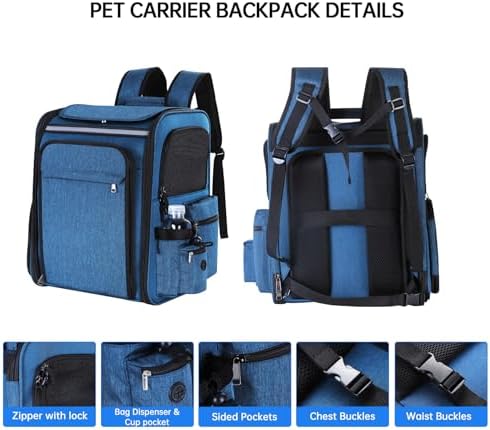 Cat Carrier Backpack for Travel,Dog Carrier Backpack for Large cat, Small Dogs,Puppies Up to 20 Lbs,Expandable Cat Backpack for Outdoor Hiking,Pet Carrier Backpack,Cat Backpack Carrier (Blue) - Image 6