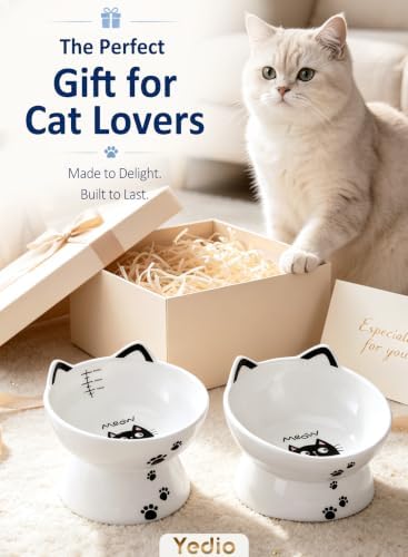 15 oz Elevated Cat Water Bowl, Ceramic Pet Bowl with Tick Mark - Image 6