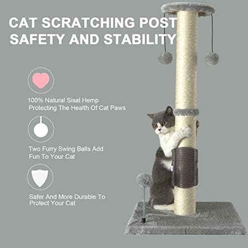 PEEKAB 32" Tall Cat Scratching Post Sisal Scratch Posts with Hanging Ball and Self-Massage Brush Vertical Scratcher for Indoor Cats and Kittens Light-Gray 32inches - Image 6
