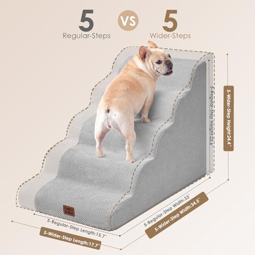 EHEYCIGA Curved Dog Stairs Ramp, 5-Step Extra Wide High Beds, Dog Steps - Image 4