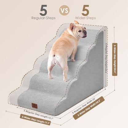 EHEYCIGA Curved Dog Stairs Ramp, 5-Step Extra Wide High Beds, Dog Steps - Image 4