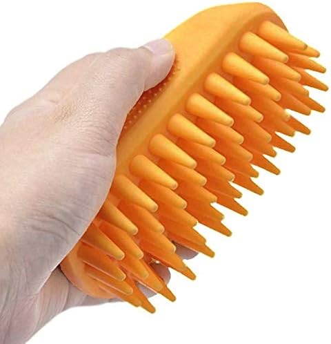 Dog Cat Pet Grooming Brush - Silicone Massage Brush for Deshedding and Bathing, Anti-Slip Rubber Shampoo Brush for Long & Short Hair Dogs and Cats (Orange) by Zoopolr