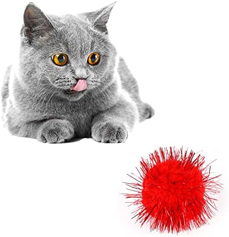 CABAX 1.8'' Assorted Color Sparkle Balls, Tinsel Pom Poms Puff Balls Glitter for Cat Kittens Toys DIY Christmas, 20 Pcs - Image 4