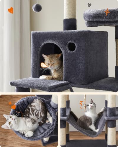 Feandrea Cat Tree, 81.1-Inch Large Cat Tower, Multi-Level Condo, Smoky Gray - Image 4