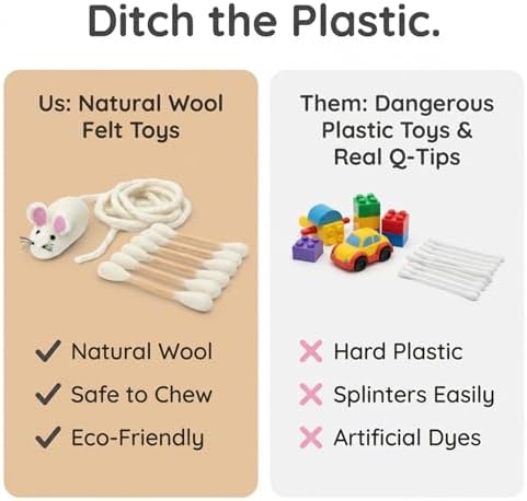 Glaciart One Cat Qtip Toy Set, Felt Mice Cat Toy & Cotton Swab Cat Toy, Wool Felt Cat Toys for Indoor Cats - Image 6