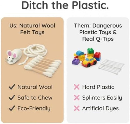 Glaciart One Cat Qtip Toy Set, Felt Mice Cat Toy & Cotton Swab Cat Toy, Wool Felt Cat Toys for Indoor Cats - Image 6