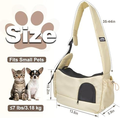 Dog Sling Carrier for Small Pets, Cat Sling for Kitten and Puppy up to 7 lbs, Breathable Cat Pouch Pet Purse with Soft Mat, Hands-Free Pet Carrier with Safety Harness and Pockets for Travel, Yellow - Image 5