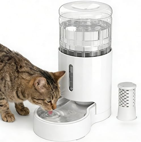 JUNSPOW Cat Water Dispenser with Filter and Stainless Steel Bowl (4L White) by JUNSPOW