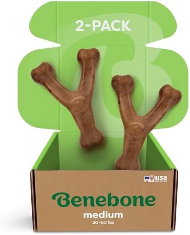 Benebone 2-Pack Wishbone Toy for Aggressive Chewers, Real Bacon, Medium by Benebone