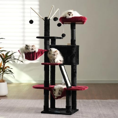 Hey-brother Cat Tree Tower with Padded Platform Bed, Hammock, MPJ019-SBR - Image 2