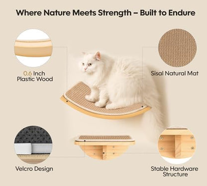Cat Wall Shelves, Cat Window Perches with Curved Bed & 2 Sisal Mat Steps - Image 2