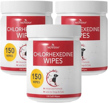NOVEHA Pet Wipes - Formulated Pet Wipes - for Facial and Finger Folds, Underarms - 3" x 2" Size (450 Counts) by NOVEHA