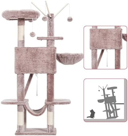 Hey-brother Cat Tree Tower with Padded Platform Bed, Hammock, MPJ019-SMU - Image 7
