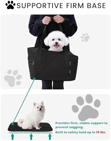 Lightweight Dog Purse Carrier for Small Dogs up to 15 lbs, Dog Tote Bag Puppy Carrier, Soft Plush Interior, Safety Leash Clip, 4 Side Pockets Dog Carrier Bag for Travel & Walking, Black - Image 4