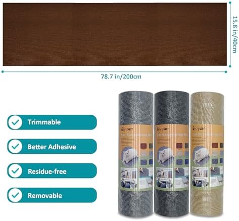 Cat Wall Scratcher, Couch Corner Protectors for Cats, 78.7 * 15.8in Adhesive Carpet Remnants Roll, Sticky Furniture Scratch Guards (Brown) - Image 6