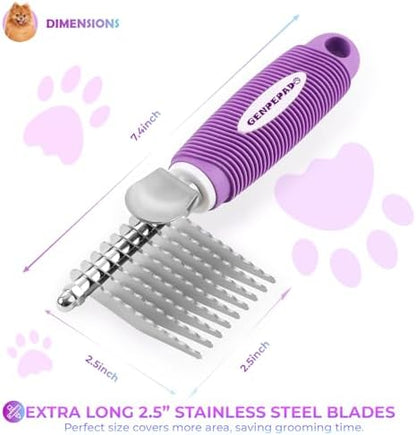 GENPEPADO Dematting Undercoat Rake Comb for Dogs & Cats with Long 2.5-In Stainless Steel Safety Blades for Removing Knots, Mats & Tangles - Pet Grooming Deshedding Brush Tool with Anti-Slip Grip - Image 3