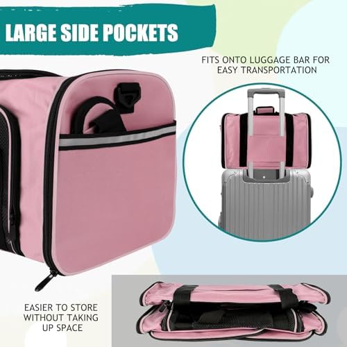 Top tasta Dog Cat Carrier Pet Carriers for Small Medium Large Cats Dogs Carrier Soft Sided Small Puppy Carrier Purse 15 lbs Portable Foldable Airline Approved Dog Cat Travel Carrier Pink 18x11x11 - Image 5