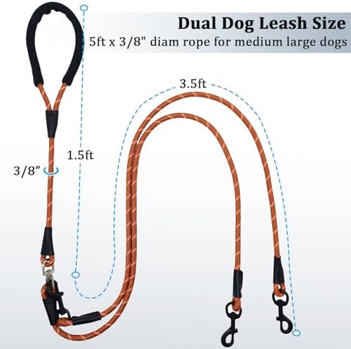 WYuZe 5ft Double Dog Leash Detachable Rope 2 Dog Leash for Medium Large Dog - Image 5