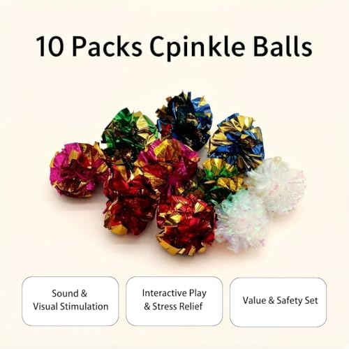 LASOCUHOO Cat Toys, 30 Packs Interactive Cat Toy Pack Including Cat Crinkle Balls, Cat Sparkle Balls, Spiral Springs for Kitten （Random Color） - Image 3