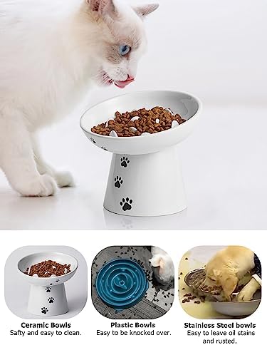 Y YHY Slow Feeder Cat Bowl, Ceramic Cat Slow Feeder Bowl, 6 Inches, Elevated, Anti Vomiting for Dry and Wet Food, White - Image 5