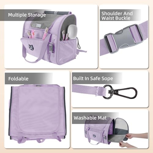 Lollimeow Expandable Cat Carrier Backpack for Large Cats - Airline Approved Pet Carrier Backpack for Small Dogs, Hiking & Travel, Waterproof with Breathable Mesh, 14lbs Capacity (Lavender, Standard) - Image 6