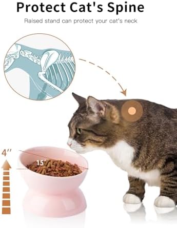 ABRUTY Cat Water Bowl, 16 OZ Ceramic Elevated Cat Bowls, 15° Tilted and Raised Pet Food Dish, Anti Vomiting Protect Pets' Spines and Whisker Fatigue - Image 5