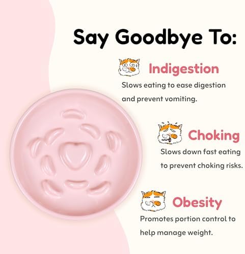 Unbreakable Raised Slow Feeder Bowl for Cats and Small Dogs, Elevated Cat Bowls, Detachable Slow Feede Bowl, Heavy Weighted, Non-Slip Feeder, Whisker Friendly (Pink, Round - 6.2w'' x 1.5h'' inch) - Image 3