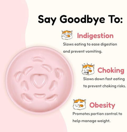 Unbreakable Raised Slow Feeder Bowl for Cats and Small Dogs, Elevated Cat Bowls, Detachable Slow Feede Bowl, Heavy Weighted, Non-Slip Feeder, Whisker Friendly (Pink, Round - 6.2w'' x 1.5h'' inch) - Image 3