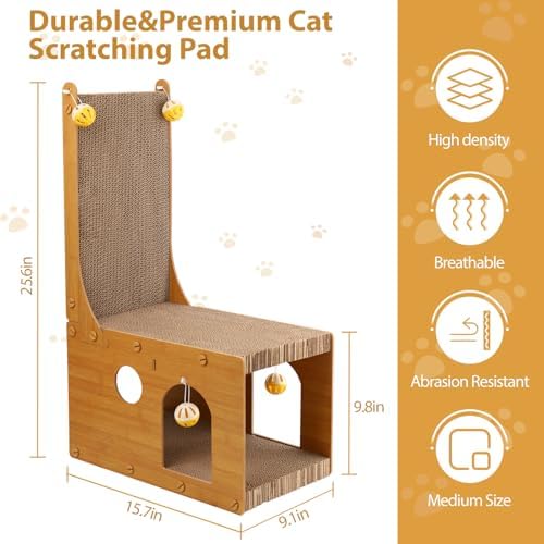 YEMOO ​Cat Scratcher, Cat Scratching Board, L Shaped Vertical Cat Scratcher for Wall and Couch Protection, Cat Cardboard Scratcher with 4 Ball Toys for Indoor Cats - Image 5