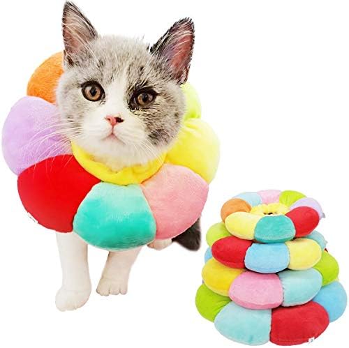 Cat Small Dog Recovery Collar, Cute Neck Cone After Surgery, Adjustable Pet E Collar, Wound Healing Protective Cone Surgery Recovery Elizabethan Collars for Small Pet (S(Within 4lb), Colorful) by KUDESPetHome