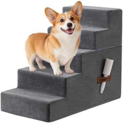 Dog Stairs, Steps and Ramp for High Bed & Sofa, 13-24" H Detachable Pet Stairs for Small Medium Dogs, Sturdy 40D Foam, Non-Slip, Washable Cover with Lint Roller, Grey by Kohentact