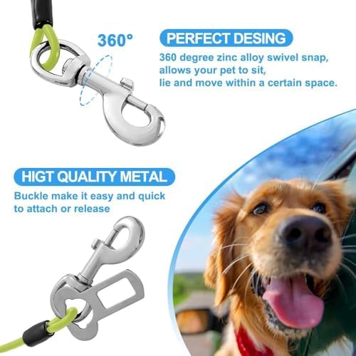 Dog Seat Belt Harness for Car,2pcs Dog Seatbelt of Coated Wire Leash Safety Restraint,No Chew Tether Cable Vehicle Dogs Accessories,Double Clips & Latch (Green, 16 inch/40 CM) - Image 2