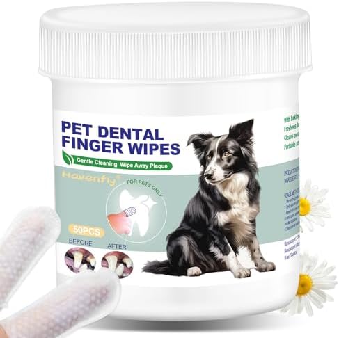 Pet Teeth Cleaning Finger Wipes for Dogs & Cats, Dog Dental Wipes for Removing Plaque and Tartar Buildup, No-Rinse Disposable Gentle Cleaning & Gum Care Pet Wipes, 50 Counts by Havenfly