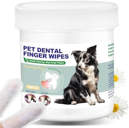 Pet Teeth Cleaning Finger Wipes for Dogs & Cats, Dog Dental Wipes for Removing Plaque and Tartar Buildup, No-Rinse Disposable Gentle Cleaning & Gum Care Pet Wipes, 50 Counts by Havenfly