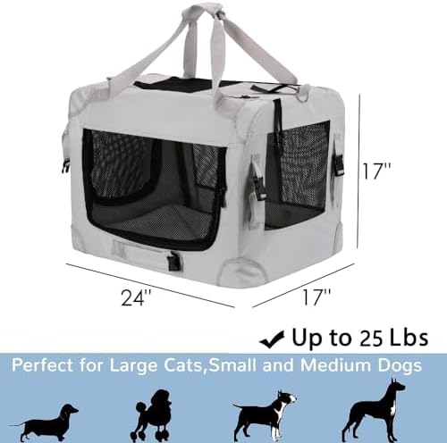 Large Cat Carrier Foldable Cat Crate, Collapsible Soft Dog Crate Carrier Kennel, Easy to Fold & Carry cat Crate, Lightweight Travel Pet Crate for Cats and Small Medium Dogs Indoor Outdoor Travel - Image 2