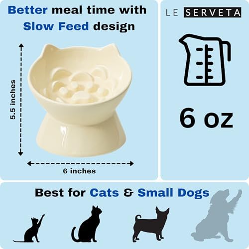 Macarons Series Ceramic Slow Feeder Cat Bowl, Raised Puzzle Feeder, Anti Vomiting Cat Slow Feeding, Elevated Food Bowl, Whisker Friendly Pet Bowl with Cute Ear Design (Yellow) - Image 2