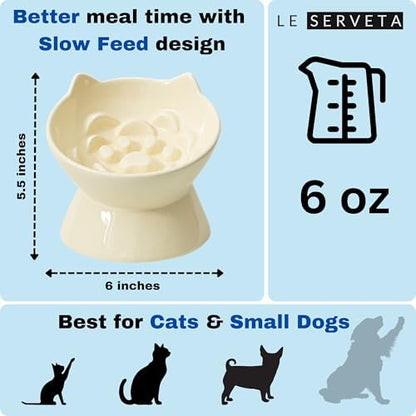 Macarons Series Ceramic Slow Feeder Cat Bowl, Raised Puzzle Feeder, Anti Vomiting Cat Slow Feeding, Elevated Food Bowl, Whisker Friendly Pet Bowl with Cute Ear Design (Yellow) - Image 2