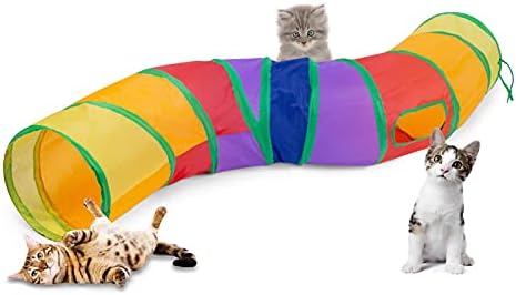 Sheldamy Cat Tunnel, S-2-Way Cat Tunnels for Indoor Cats, Collapsible Cat Play Tunnel, Interactive Toy Maze Cat House with 1 Play Ball for Cats, Puppy, Kitty, Kitten, Rabbit (Multicolor) by Sheldamy