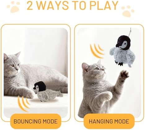 Puffluv Flapping Cat Toy,Interactive Penguin Flapping Bird,CAN NOT Fly Auto Chirping & Beating Wings 5 Modes, USB Charging with Catnip for Indoor Kittens Active Fun - Image 5